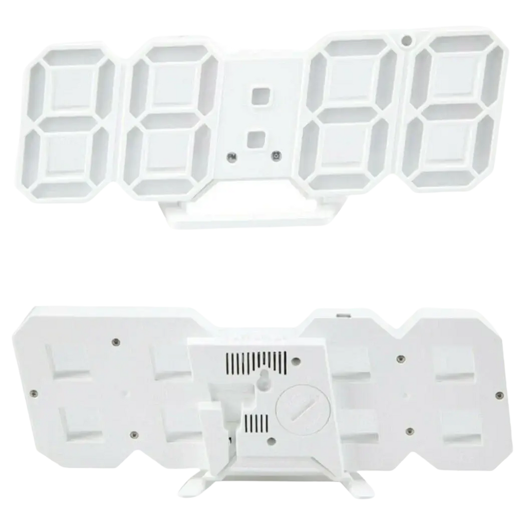 Modern 3d led digital wall clock in color white with sleek design illuminated numerals and 24 hour display for wall clocks