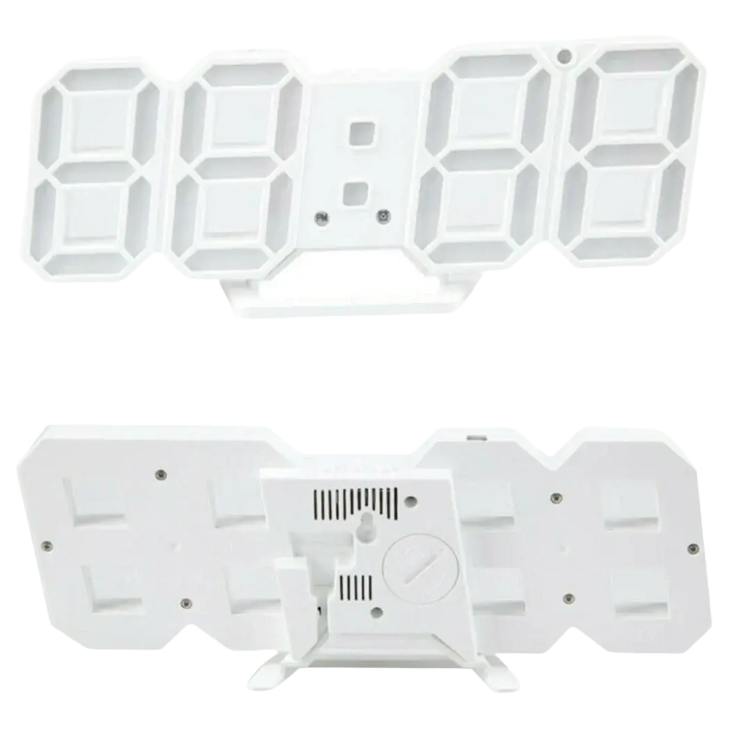 Modern 3d led digital wall clock in color white with sleek design illuminated numerals and 24 hour display for wall clocks