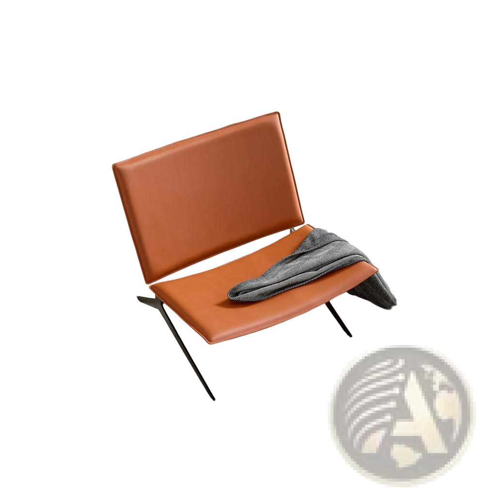 Modern accent chair in orange saddle leather with sleek black metal legs for stylish lounge seating