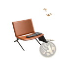 Modern accent chair in orange saddle tan leather with black metal legs designed for stylish lounge seating