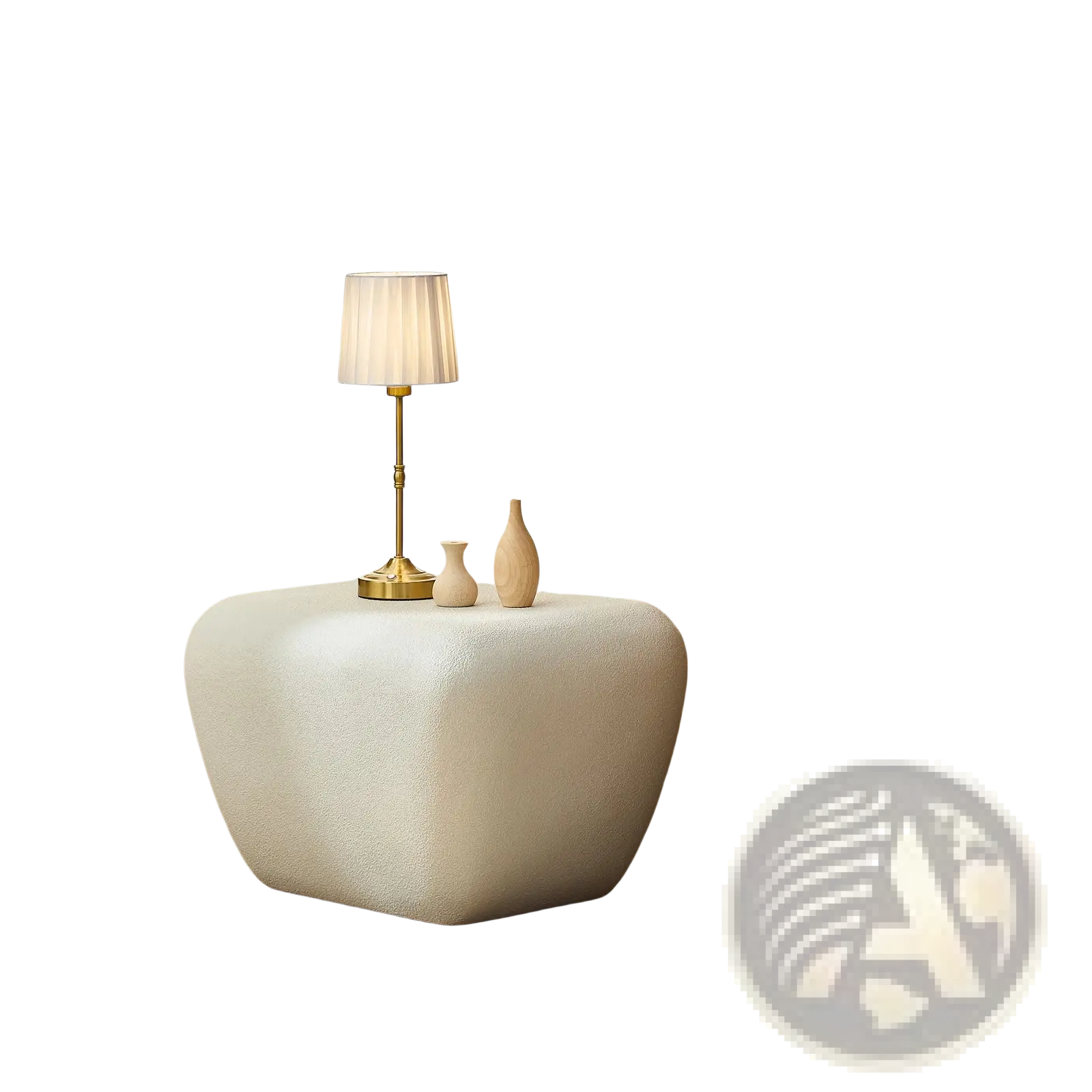 Modern accent coffee table textured cream side table with cream color and rounded rectangular shape