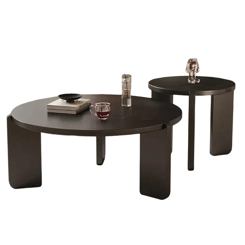 Modern black round coffee table with smooth matte finish and sleek minimalist legs ideal for product selling points