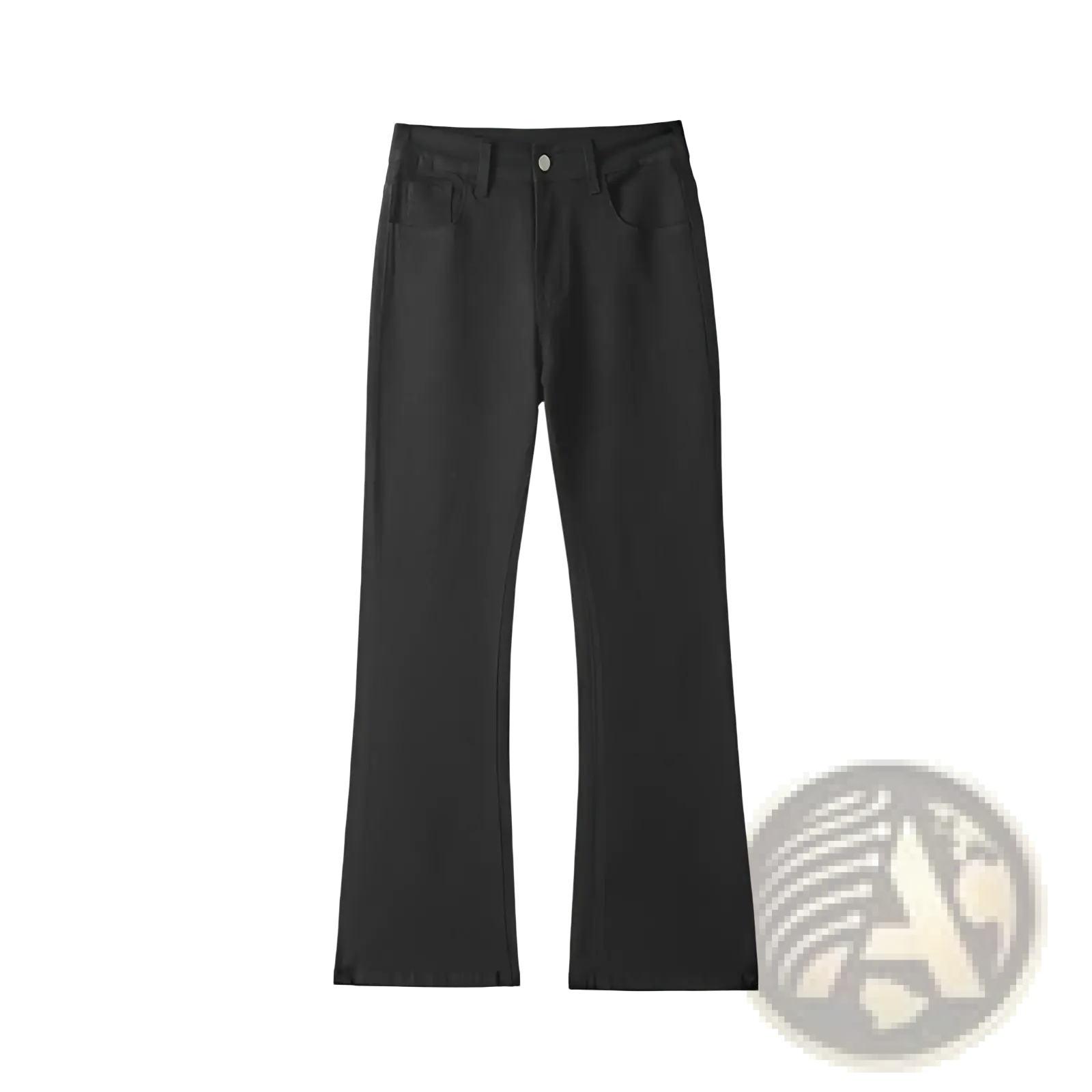 Modern black straight leg bootcut denim jeans featuring high-waisted flared fit with subtle stitching details
