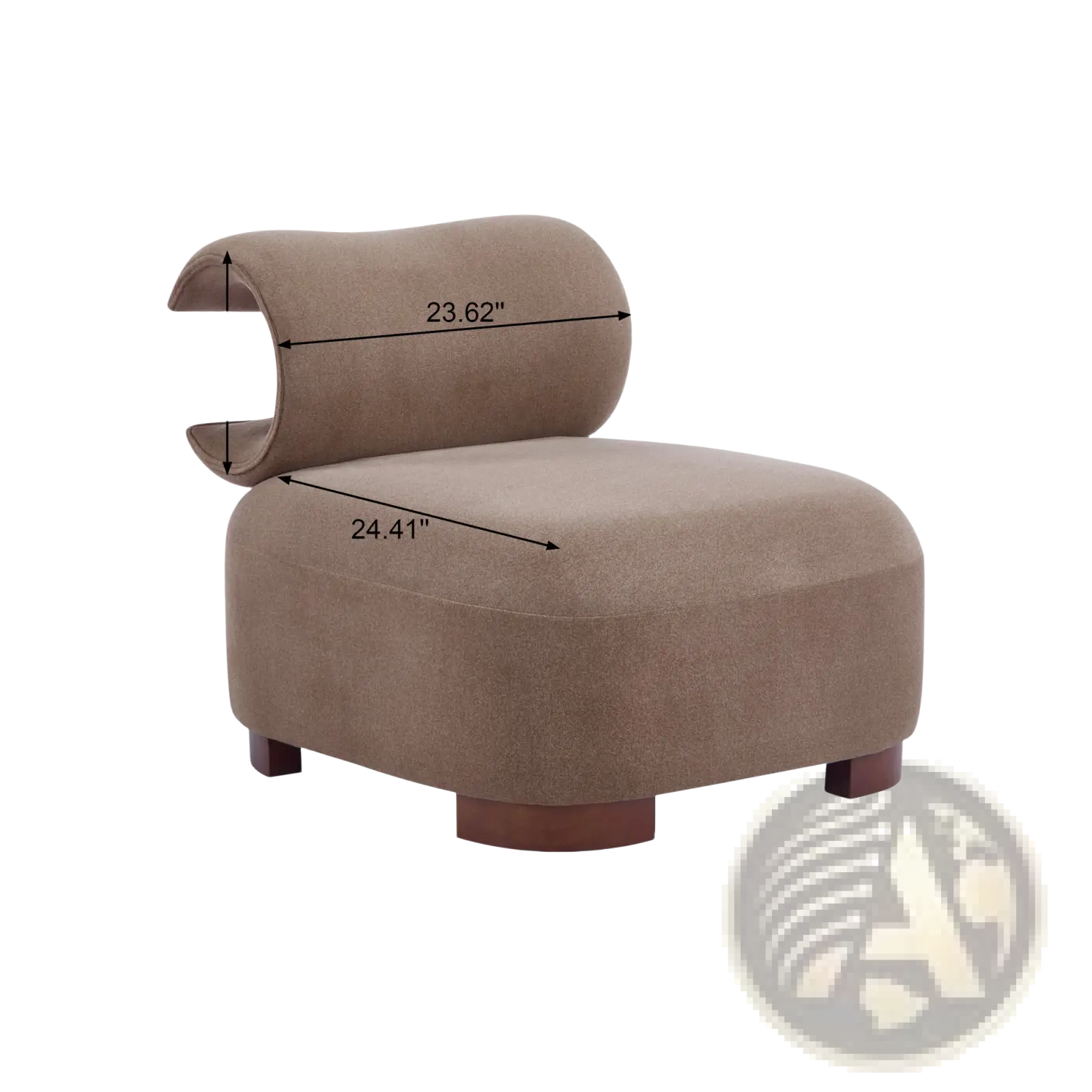 Modern brown polyester pet friendly accent chair with beige upholstery, curved backrest, and wooden legs