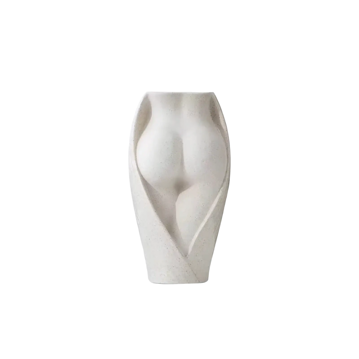 Modern ceramic torso vase in off-white with smooth curves and subtle texture for tabletop decor