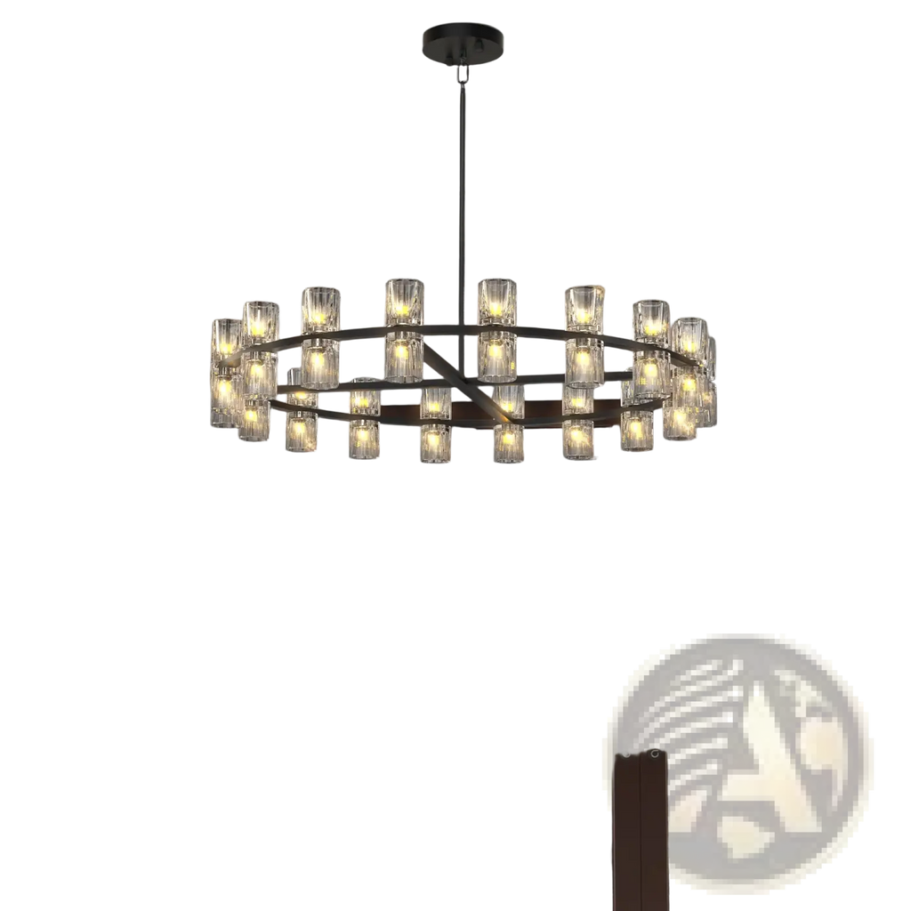 Modern crystal chandelier black led double ring light with clear glass candle style bulbs in black metal frame