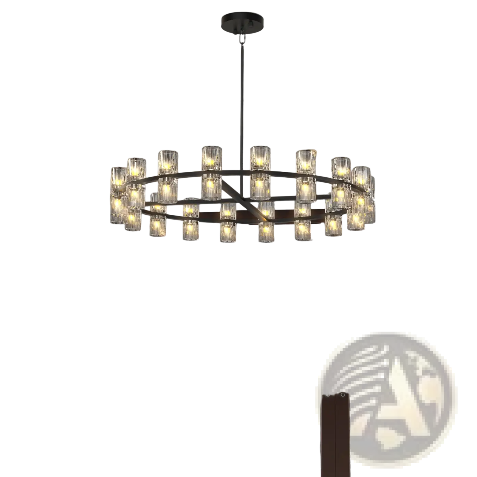 Modern crystal chandelier black led double ring light with clear glass candle style bulbs in black metal frame
