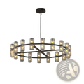 Modern crystal chandelier black led double ring light with clear glass candle-style bulbs and black metal frame
