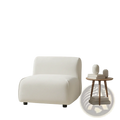 Modern curved accent chair plush upholstered armchair in cream color with soft fabric and minimalist design