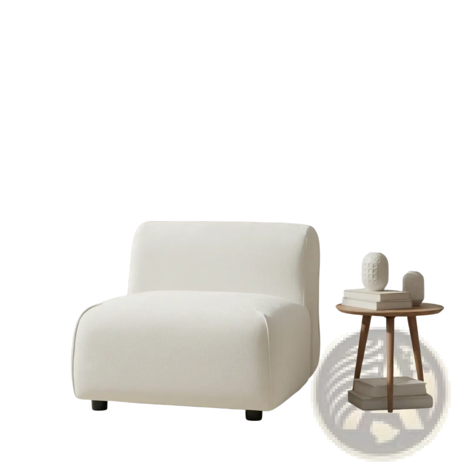 Modern curved accent chair plush upholstered armchair in cream color with soft fabric and minimalist design
