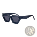 Modern irregular cat eye uv400 geometric sunglasses with black angular faceted frames and dark gray lenses