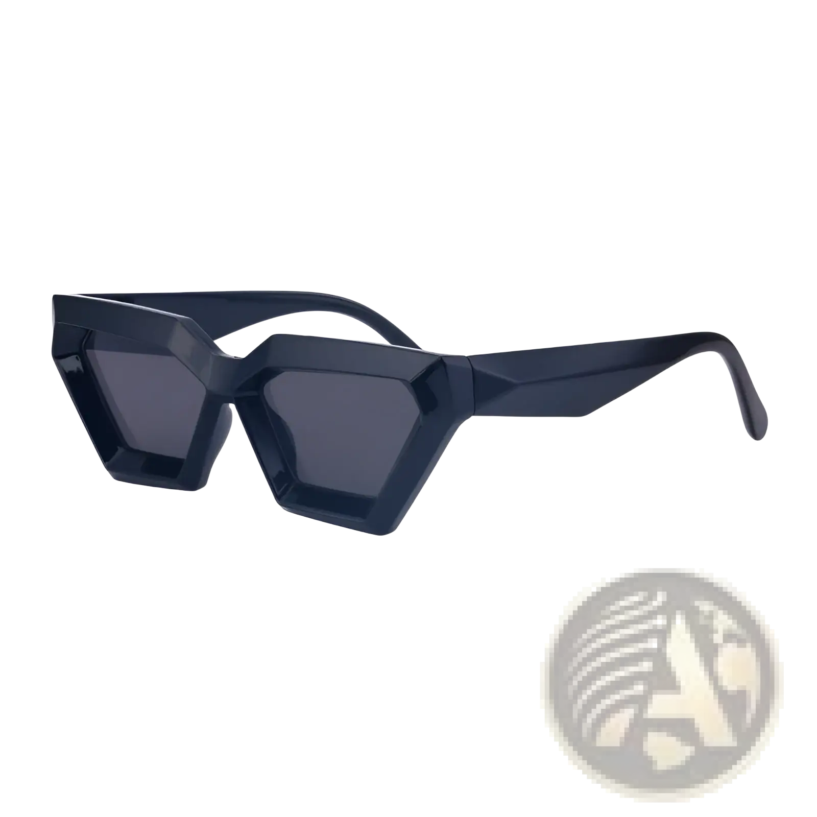 Modern irregular cat eye uv400 geometric sunglasses with black angular faceted frames and dark gray lenses