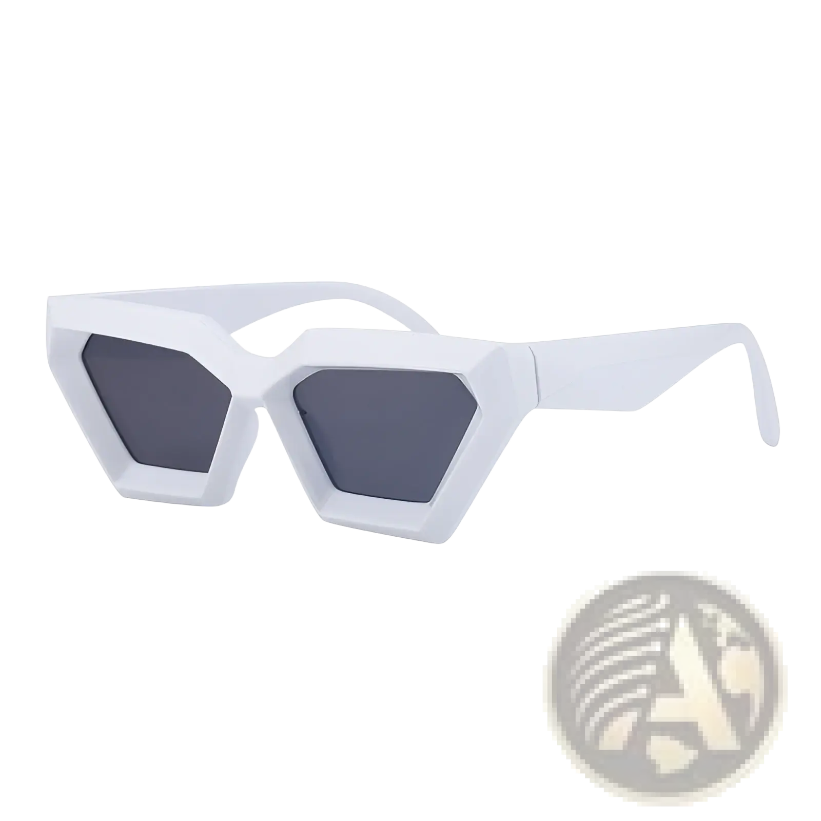 Modern irregular cat eye uv400 geometric sunglasses with white frames and dark gray lenses for sun protection