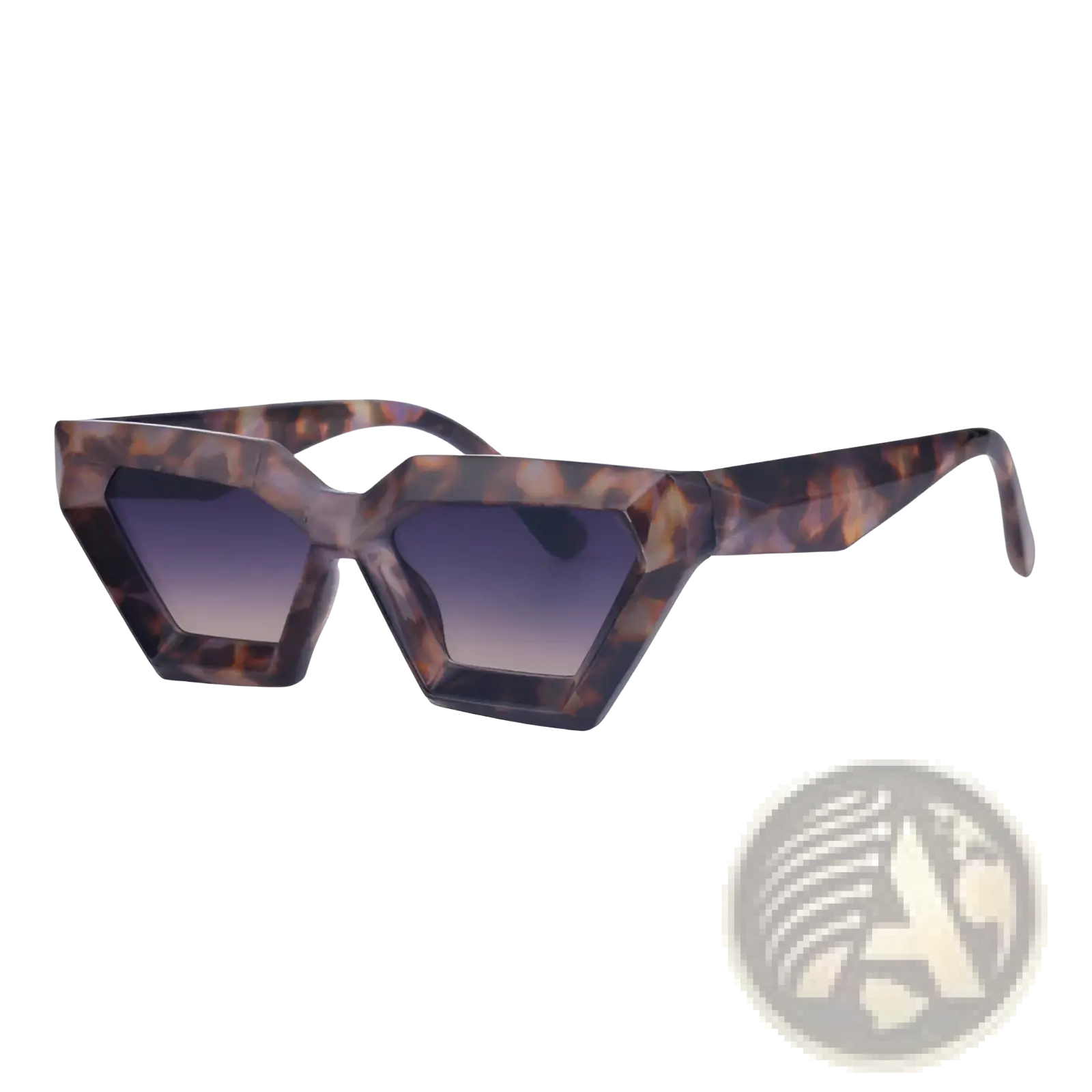 Modern irregular tortoiseshell cat eye UV400 sunglasses with geometric frames and gradient blue lenses