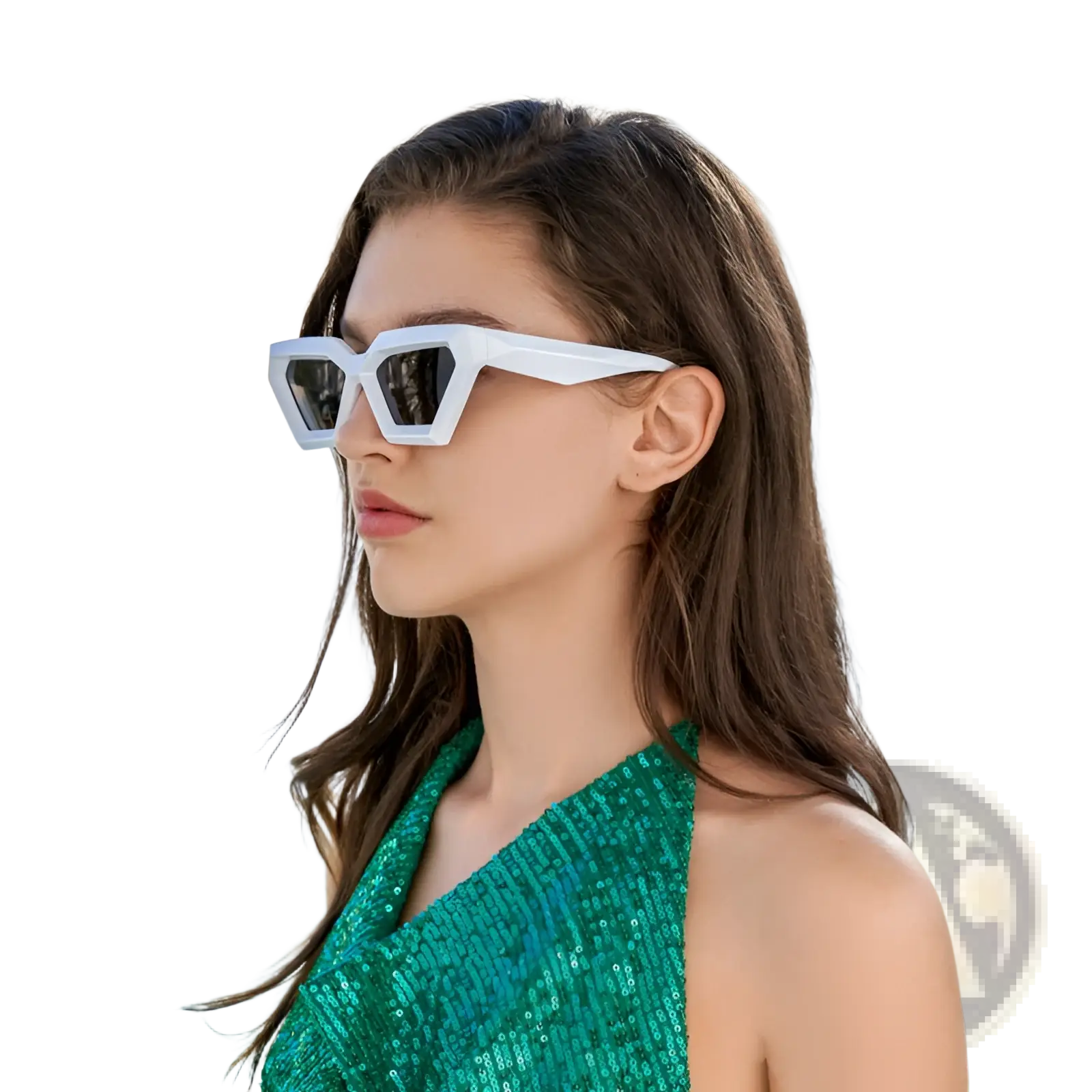 White geometric cat-eye sunglasses with black mirrored uv400 lenses for modern ultraviolet protection