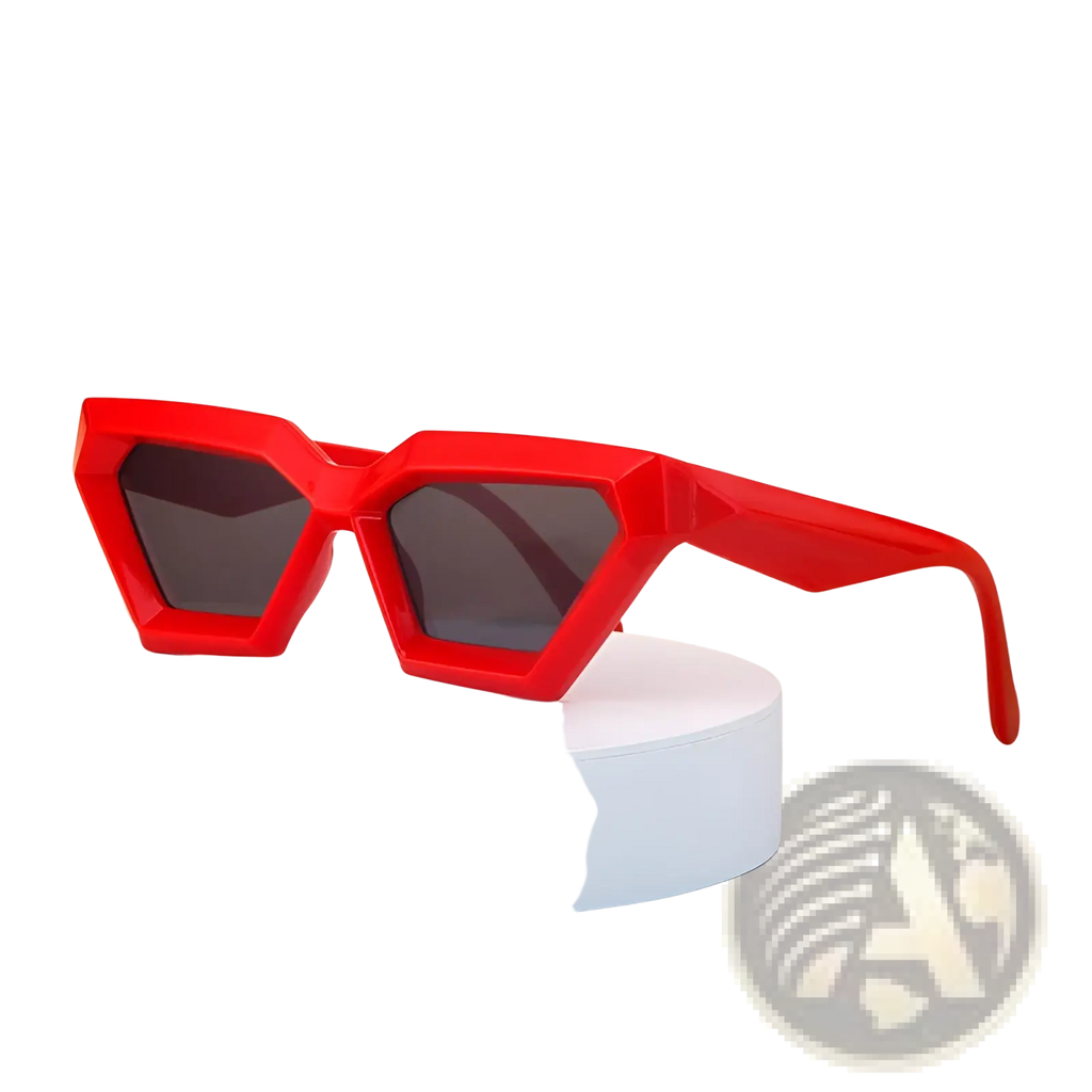 Modern irregular cat eye uv400 geometric sunglasses with vibrant red frame and dark gray lenses for sun protection