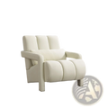 Modern linen accent chair in beige with cream-colored recliner and segmented cushioning for living room use
