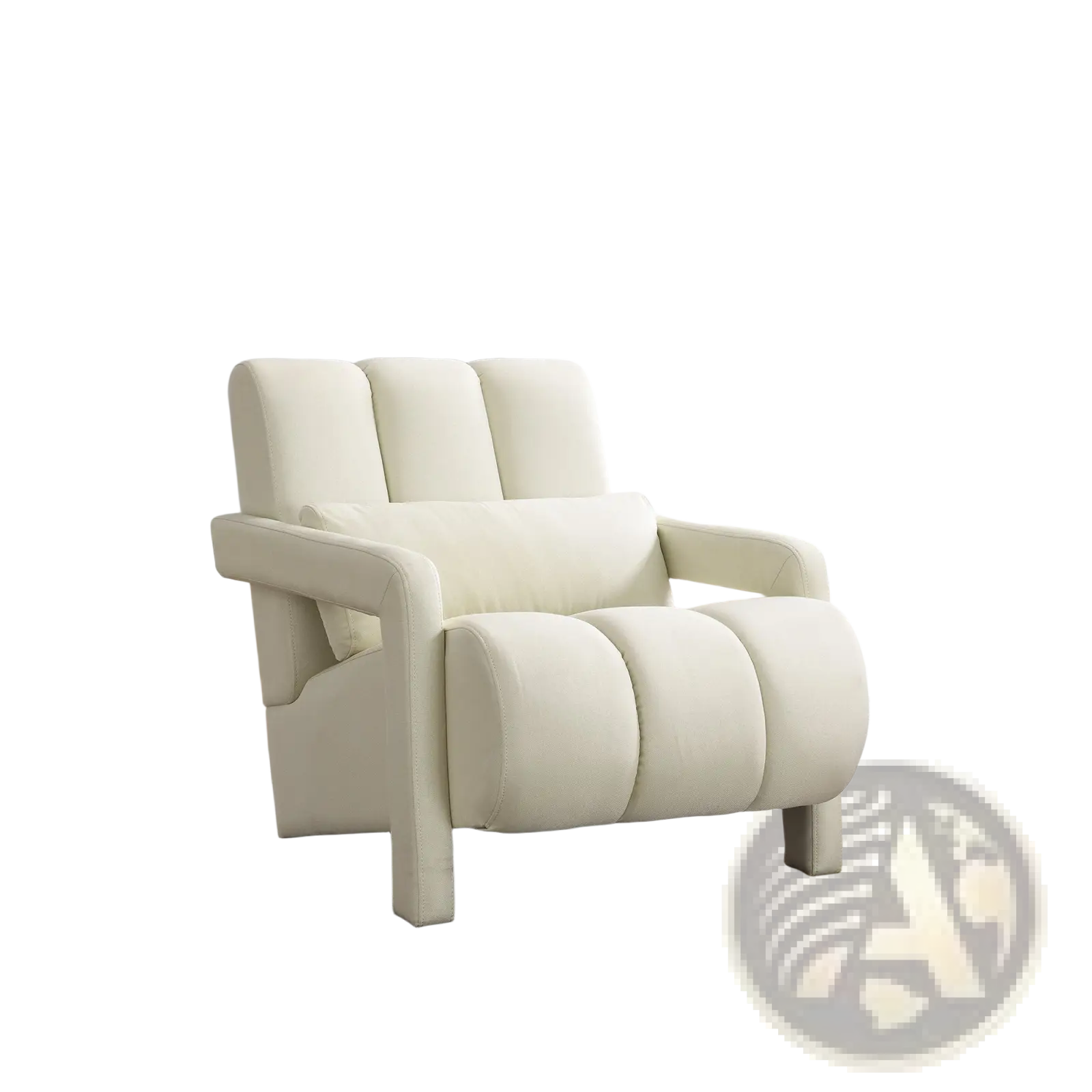 Modern linen accent chair in beige with cream-colored recliner and segmented cushioning for living room use