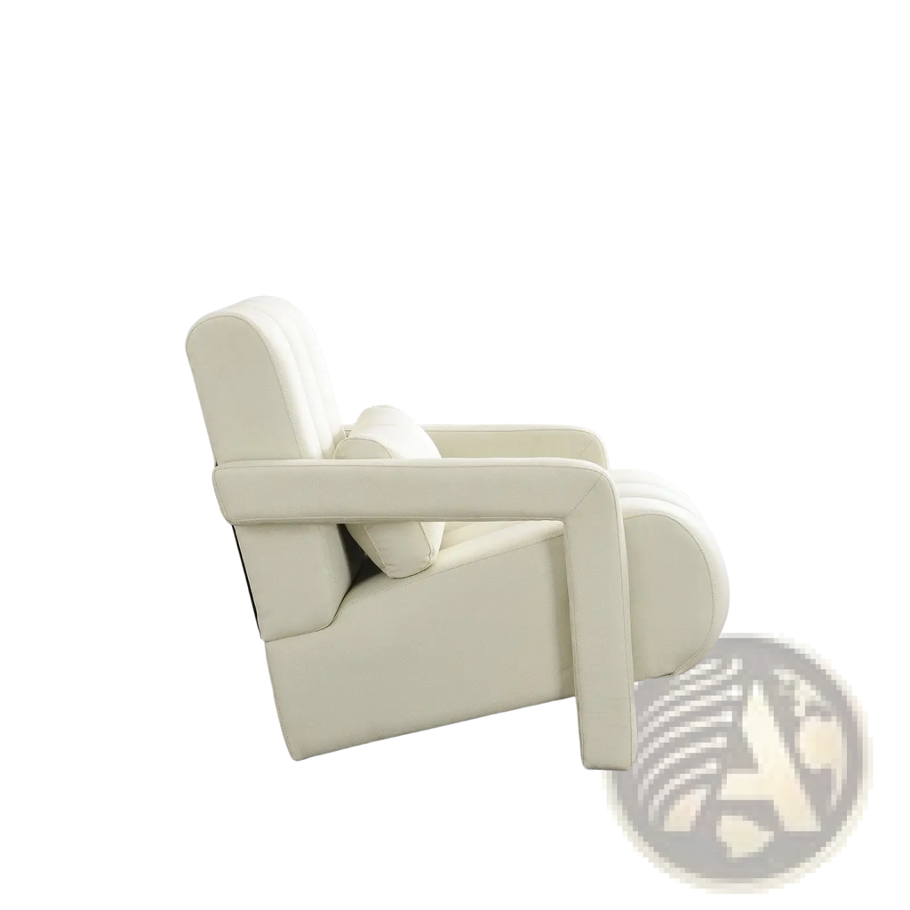 Cream-colored leather recliner with plush cushioned design and modern lines for beige living room accent seating