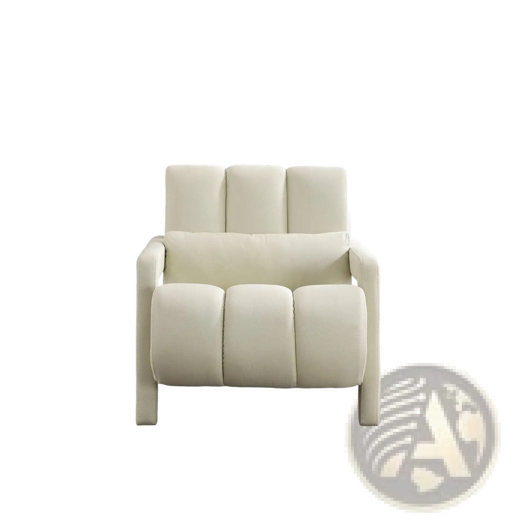 Modern linen accent chair beige cream-colored leather recliner with segmented cushioning and sleek modern design