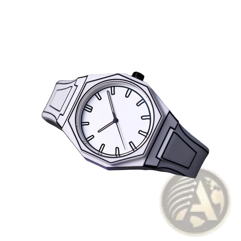 A sleek white octagonal minimalist silicone watch with black hour markers featuring a modern waterproof design