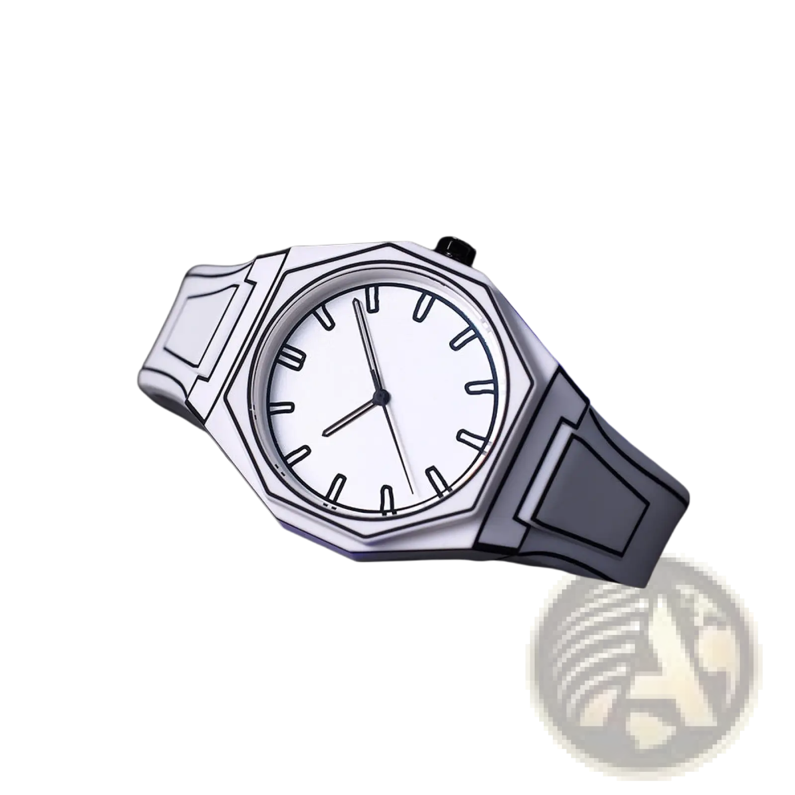 A sleek white octagonal minimalist silicone watch with black hour markers featuring a modern waterproof design