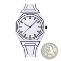 White octagonal modern minimalist waterproof silicone watch with black outlined hour markers and hands