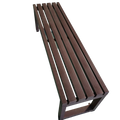 Dark brown modern outdoor metal park bench with slatted seating and sturdy frame for durable use