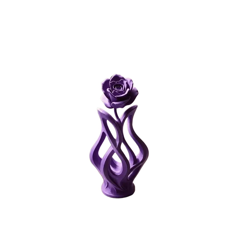 Purple rose sculpture figurine with intricate flowing stem design for modern home decor display