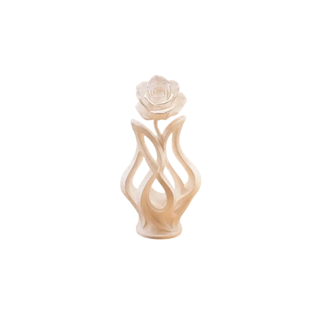 White ceramic modern rose sculpture figurine with an elegant flowing vase base for home decor display
