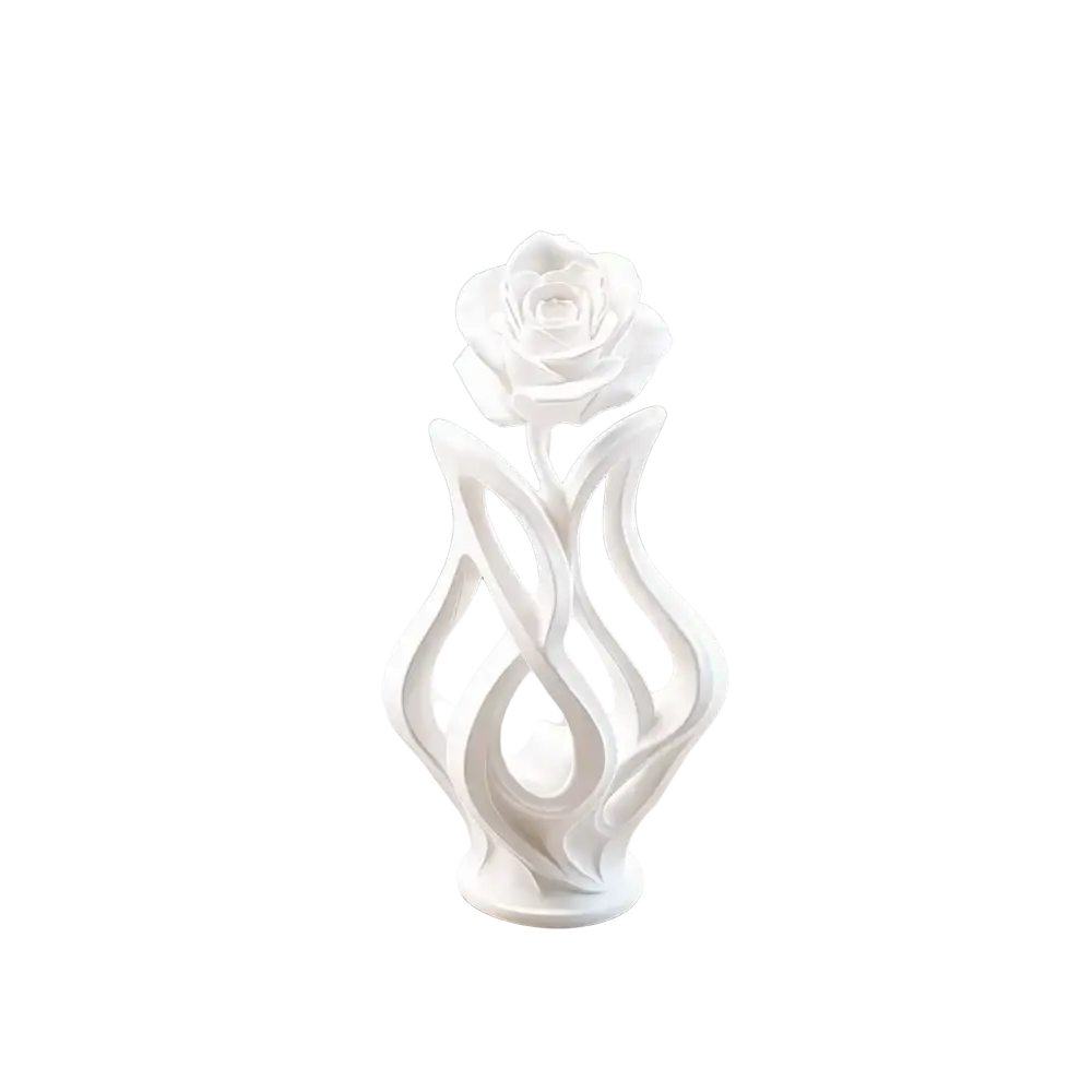 White rose-shaped desk lamp with sleek modern design and glossy finish for contemporary home decor