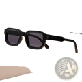 Black rectangular modern square frame retro tinted sunglasses with dark gray lenses and a sleek design