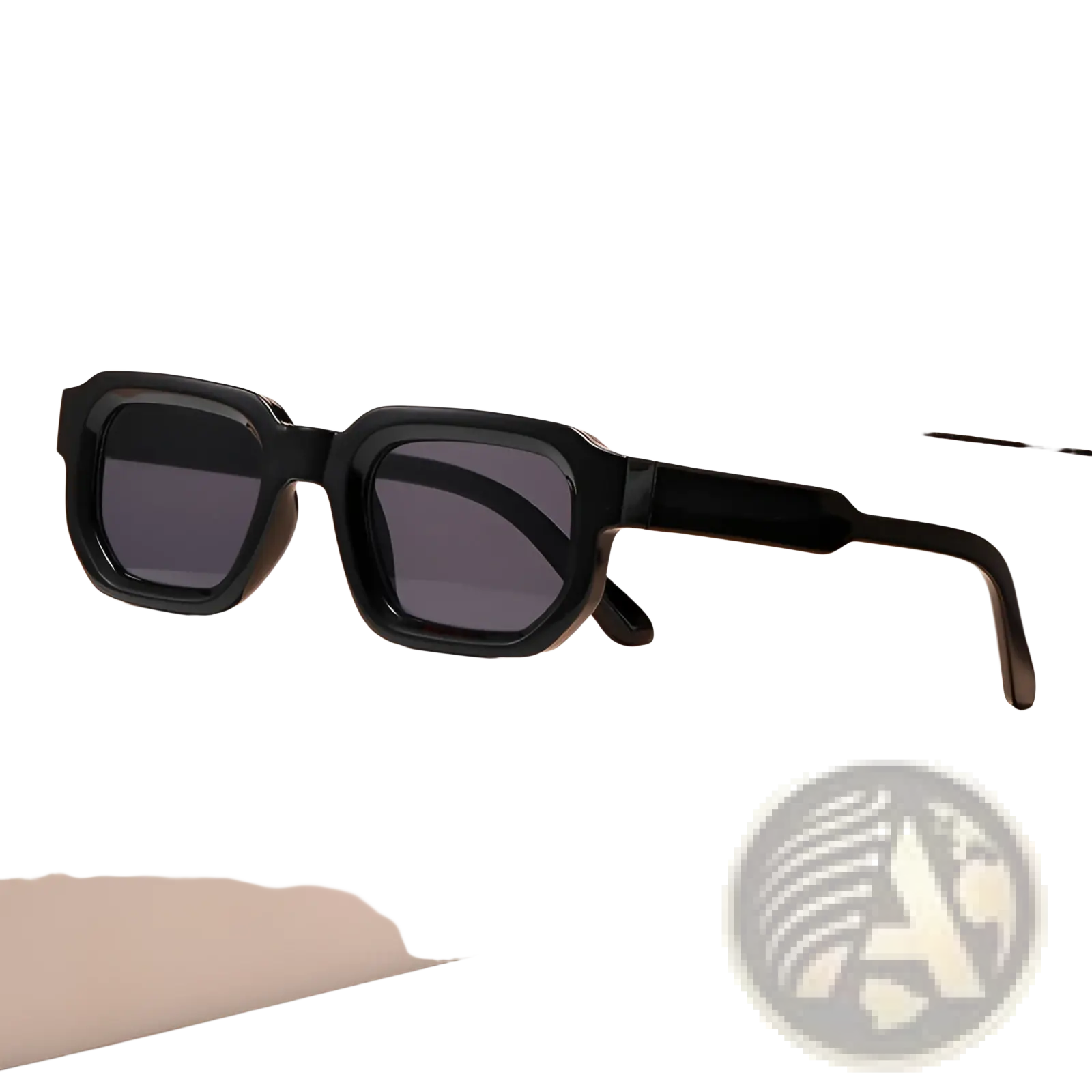 Black rectangular modern square frame retro tinted sunglasses with dark gray lenses and a sleek design
