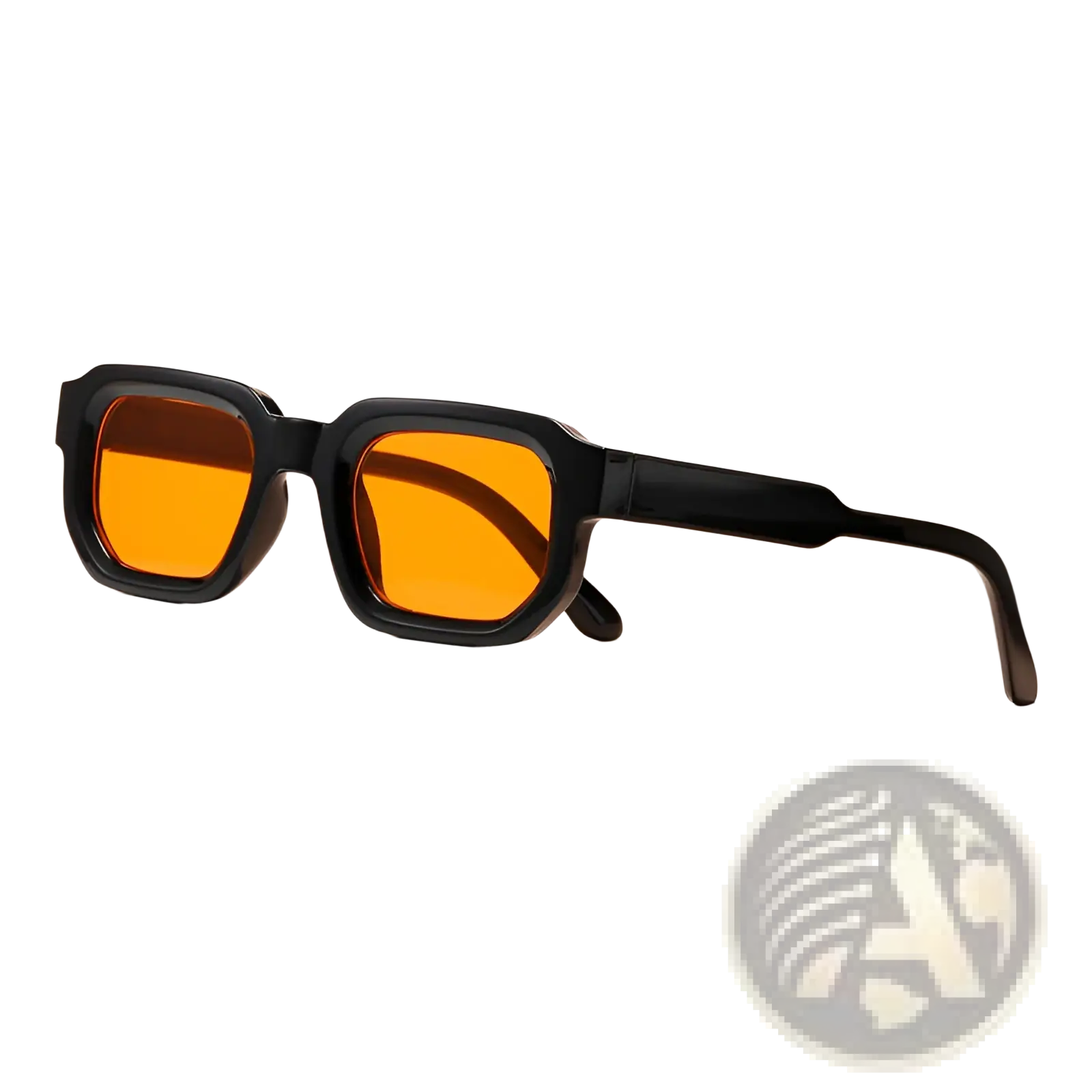 Modern square frame retro tinted sunglasses with black frames and vibrant orange lenses in a sleek design