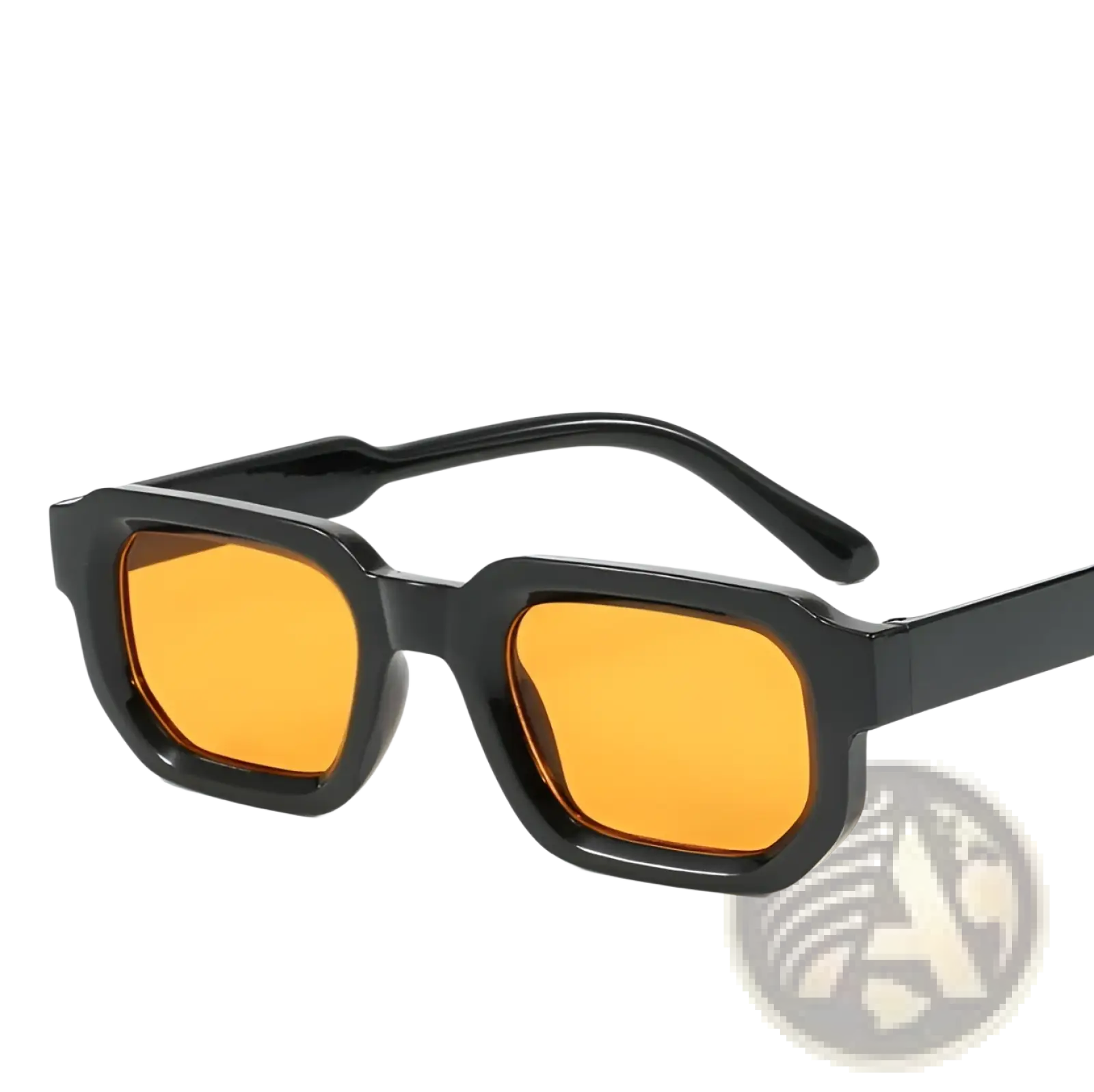 Modern square frame retro tinted sunglasses with bright black frame and vibrant orange lenses for stylish eye protection