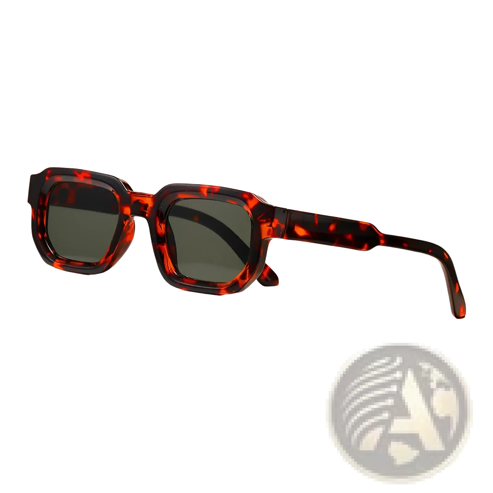 Modern square frame retro tinted sunglasses featuring tortoiseshell pattern frames and dark green lenses