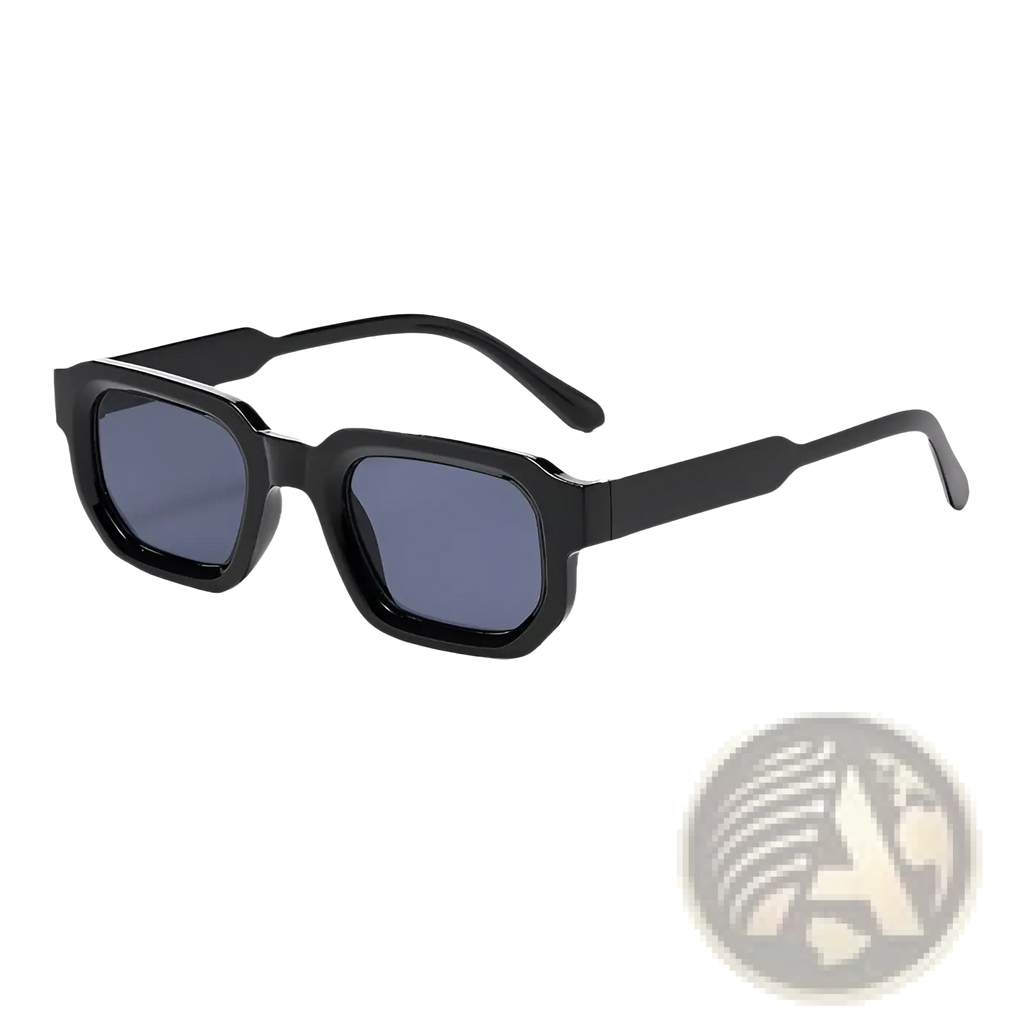 Modern square frame retro tinted sunglasses with black rectangular frames and dark gray lenses in a sleek design