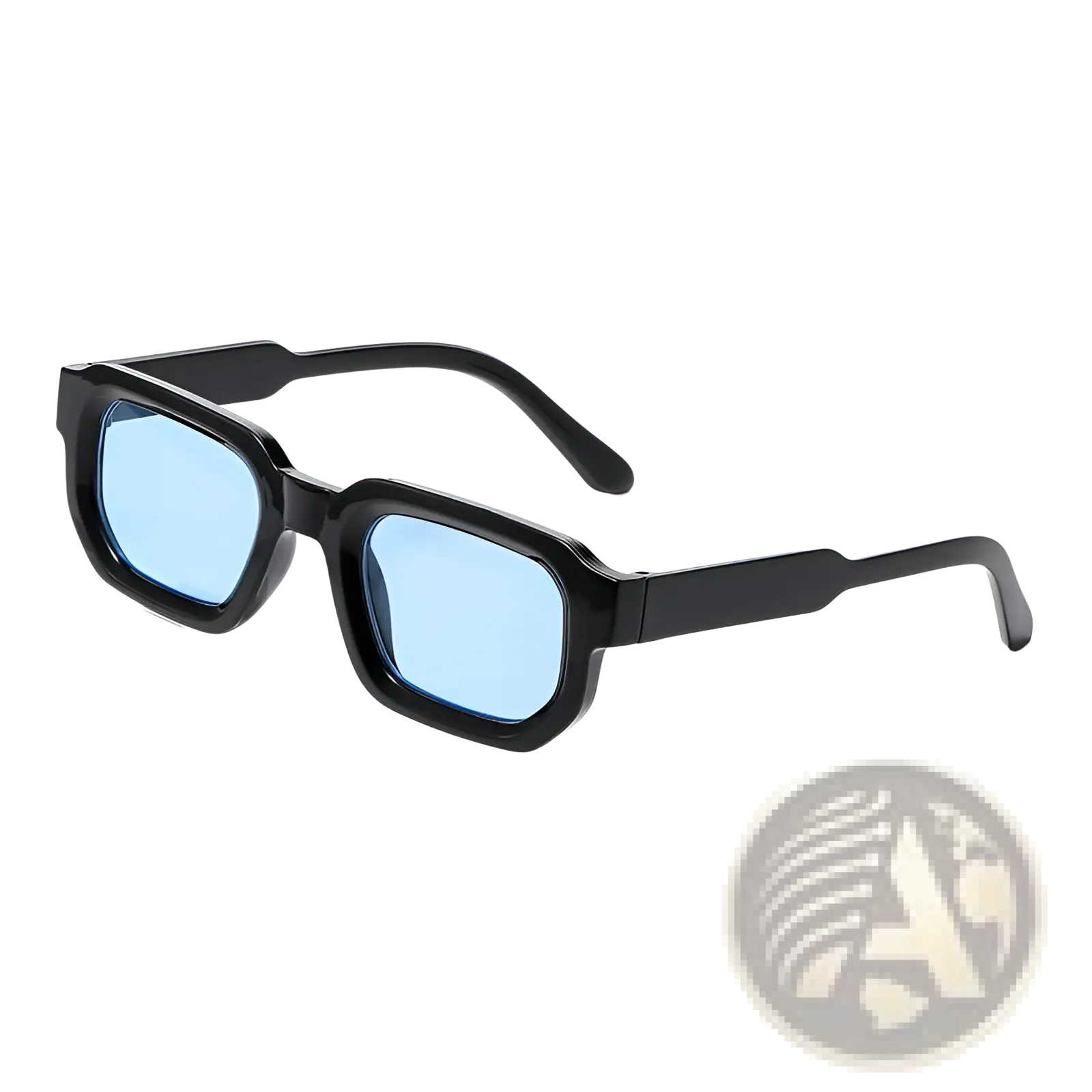 Modern square frame retro tinted sunglasses with black rectangular frames and light blue lenses for stylish wear