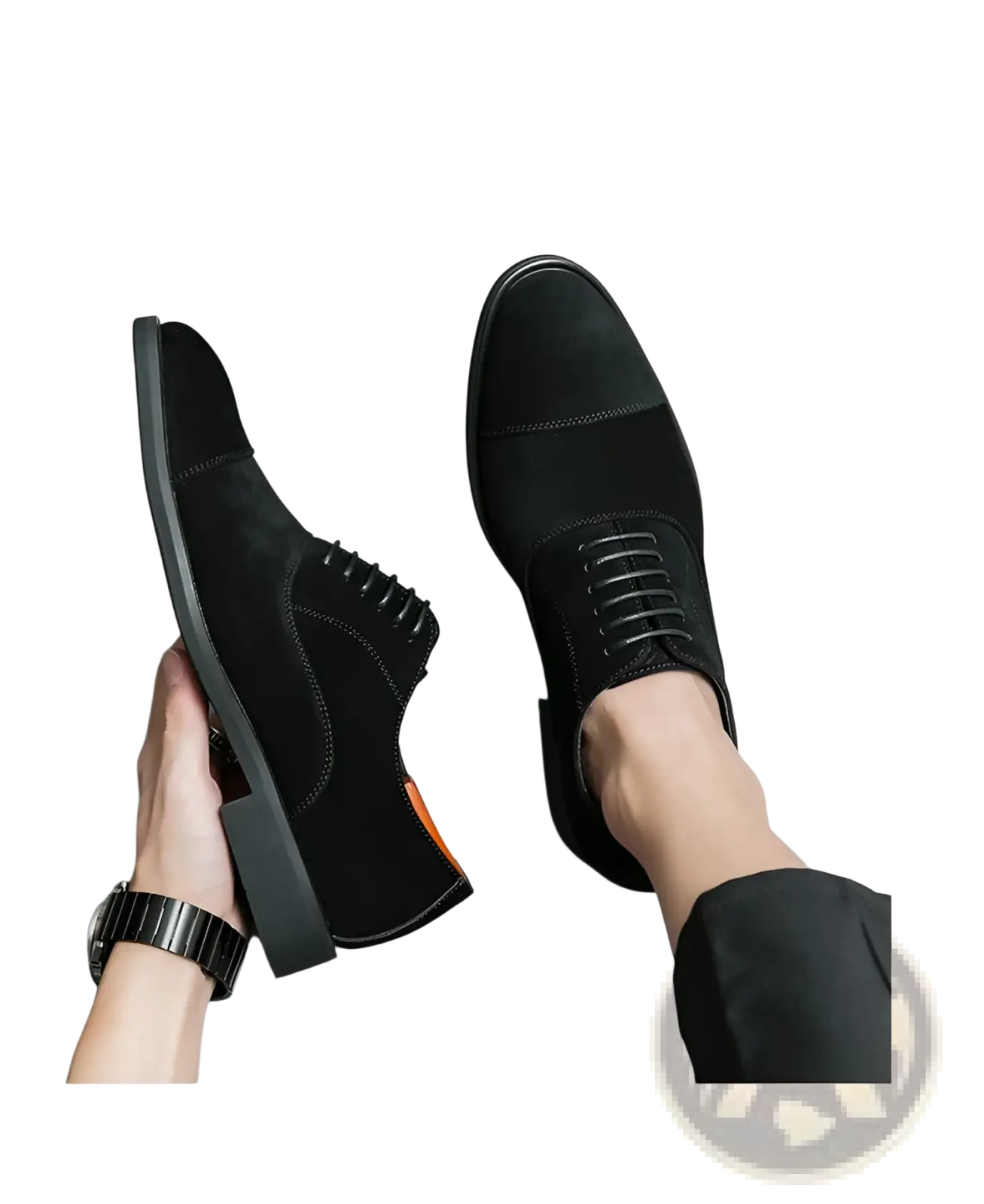 Black suede lace-up oxford shoes with sleek modern design and subtle stitching for business casual wear
