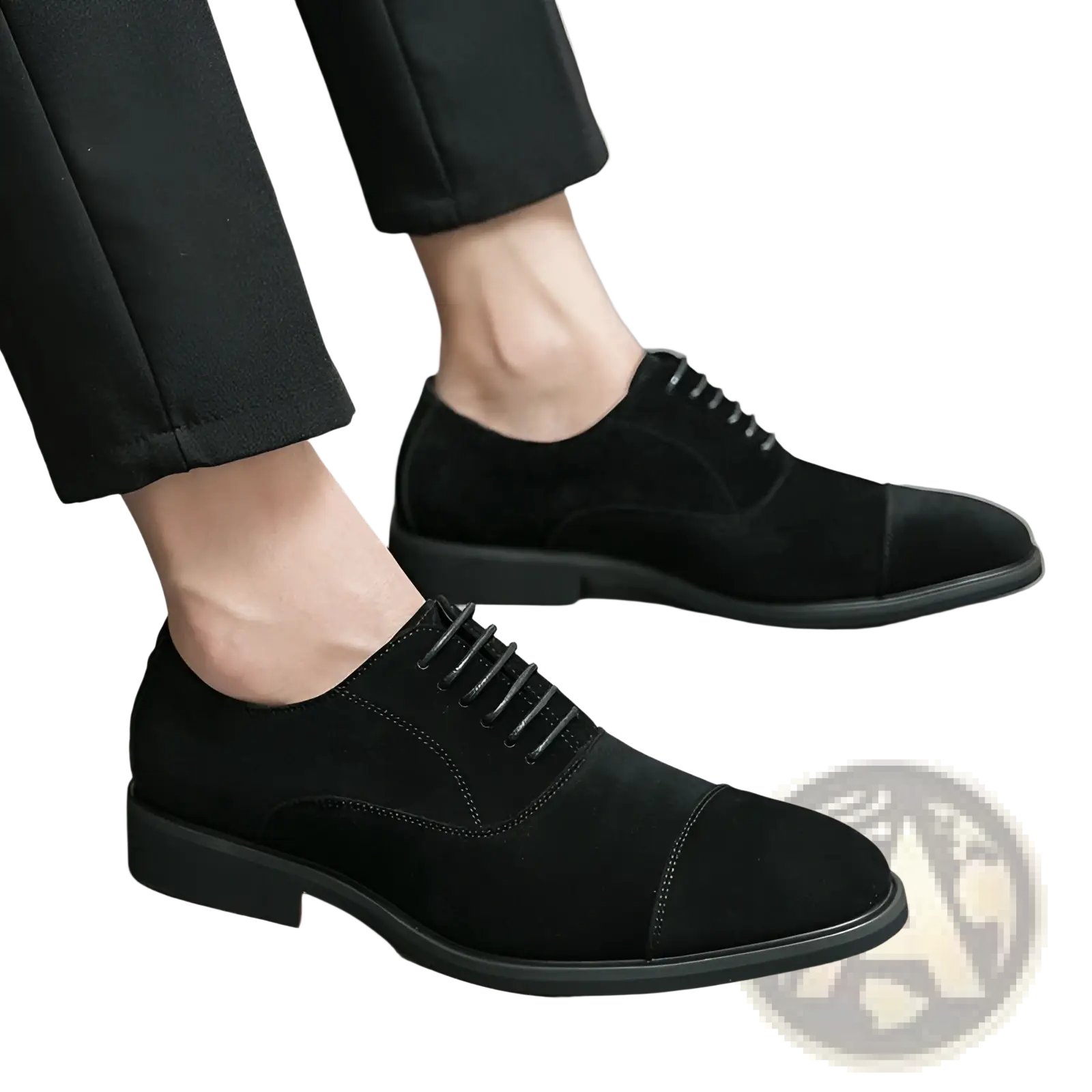 Black suede modern business casual oxford shoes with lace-up closure and classic cap-toe design