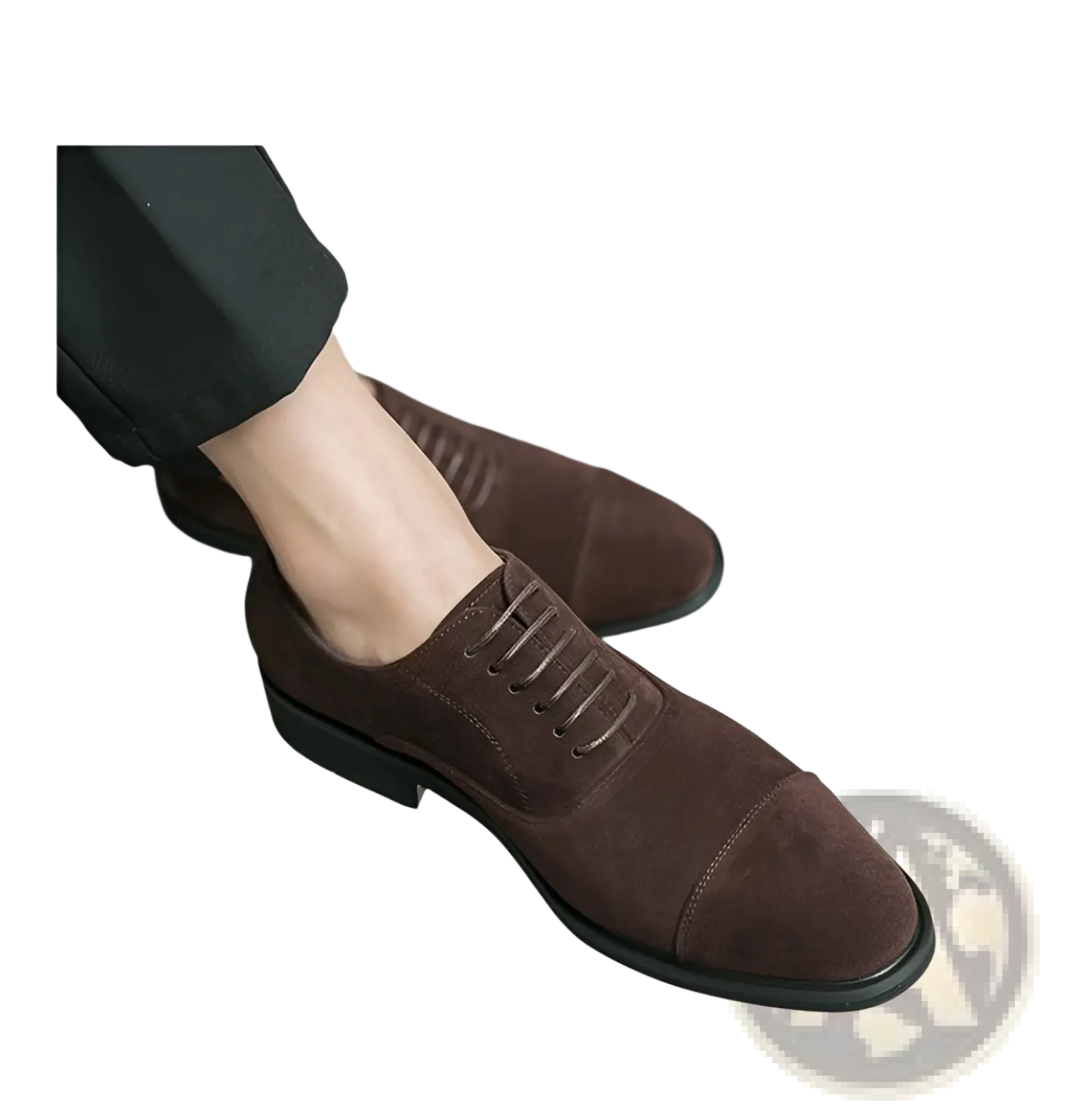 Modern suede business casual oxford shoes in brown with a classic cap-toe design and black rubber soles