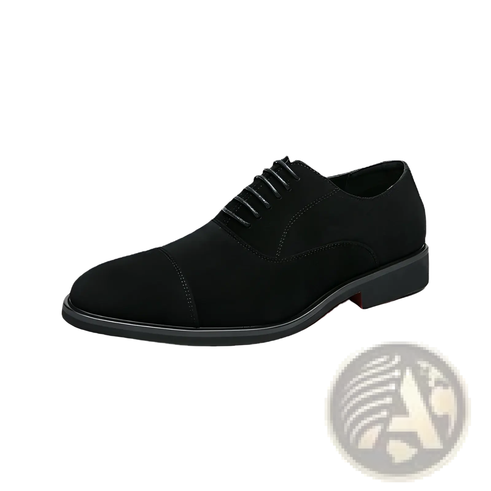 Black suede oxford shoe with classic cap-toe design and matching laces for modern business casual wear
