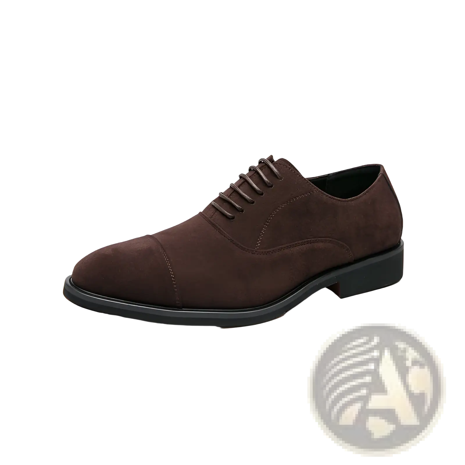 Modern suede business casual oxford shoe in brown with black rubber sole and matching laces for versatile wear