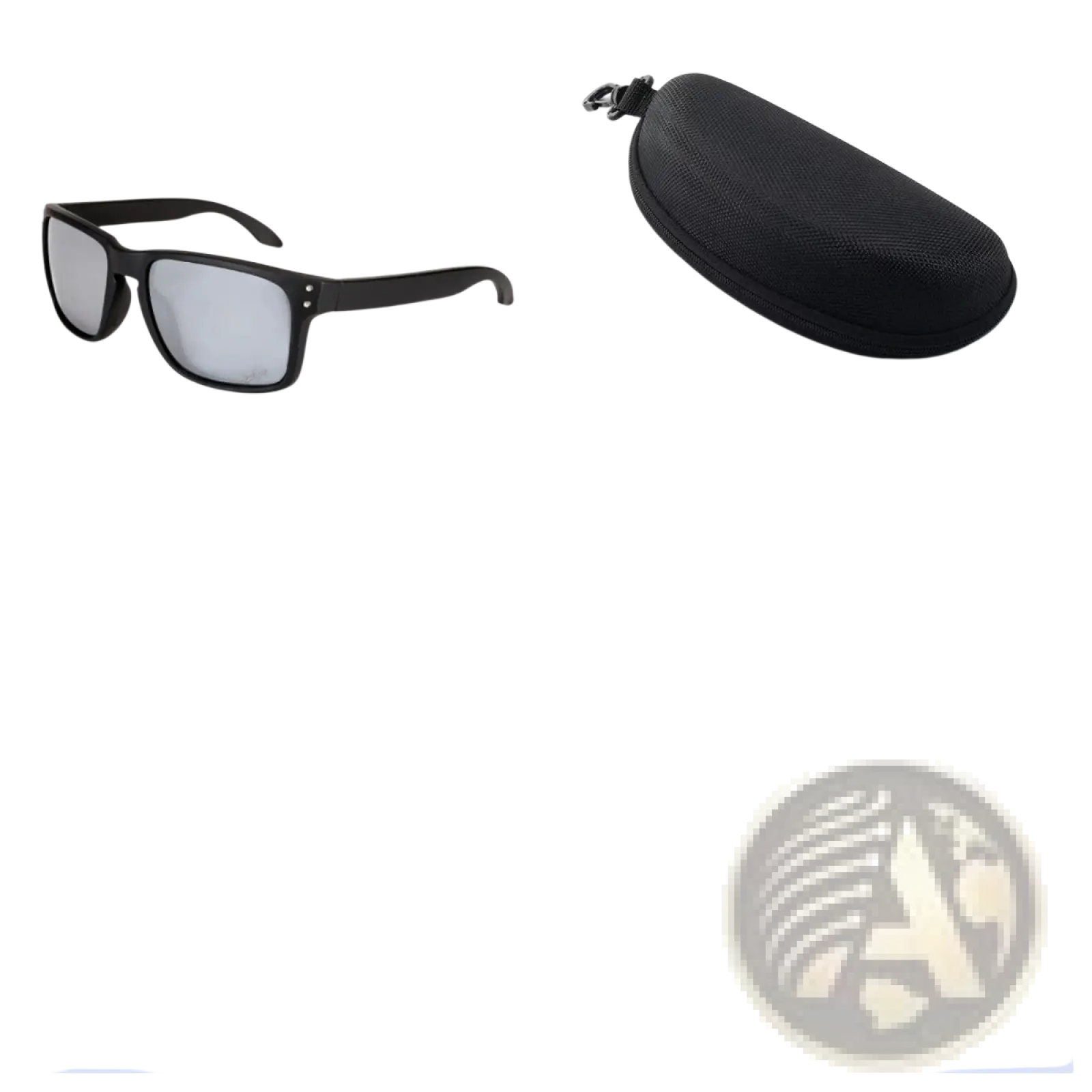Modern uv400 polarized sport sunglasses with black rectangular frames mirrored gray lenses and matching black hard case