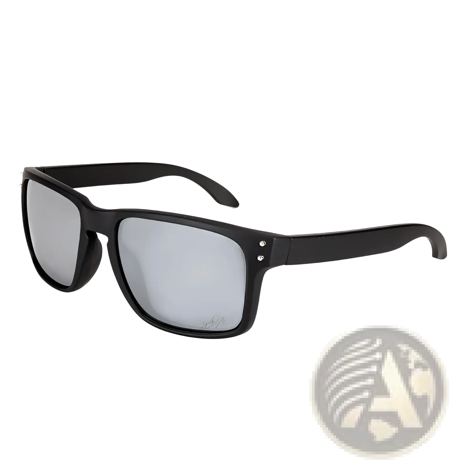 Modern uv400 polarized sport sunglasses with black rectangular matte frame and silver mirrored lenses for outdoor use