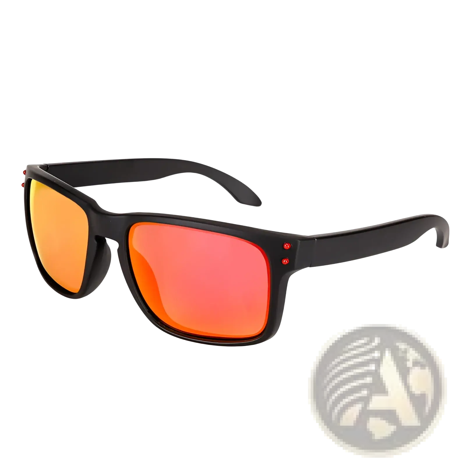 Modern UV400 polarized sport sunglasses with black frame and vibrant orange red mirrored lenses for outdoor use