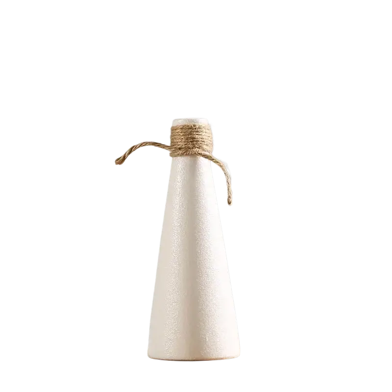 Modern white ceramic vase with textured surface and natural twine tie for floral decor display