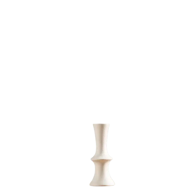 Modern white ceramic vase with a slender fluted neck and wider base for floral decor