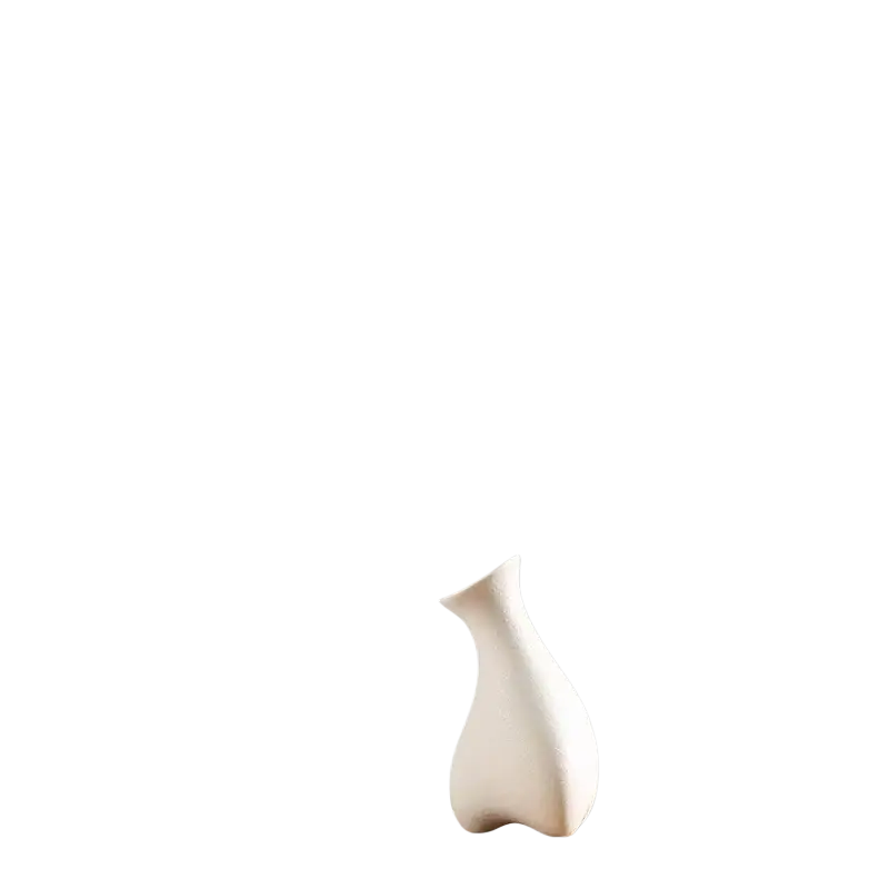 Modern white ceramic vase with slender neck and rounded body, 12cm tall, ideal for floral decor