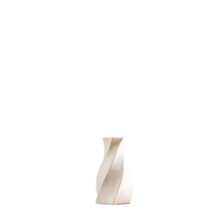 Modern white ceramic vase with a sleek twisted design and smooth surface for floral decor